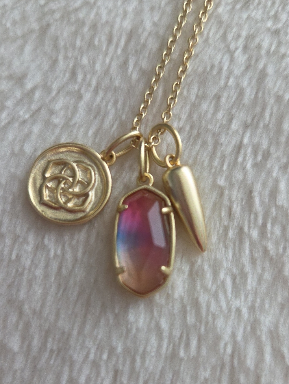 NWT Dira Gold Convertible Coin Charm Necklace in Watercolor Pink Orange - Picture 10 of 12